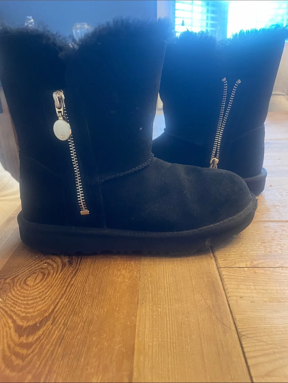 UGG Black Short Suede Shearling-Trim Boot